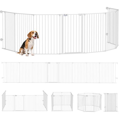 Parc pour chiots 2 en 1 avec barrière de sécurité, 8 panneaux, porte verrouillable, acier, 90 cm de hauteur, blanc (1/5)