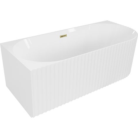 Mexen Gia bañera exenta esquinera estriada izquierda 170 x 80 cm, blanco brillo, rebosadero dorado - 52701708000L-50 (1/3)