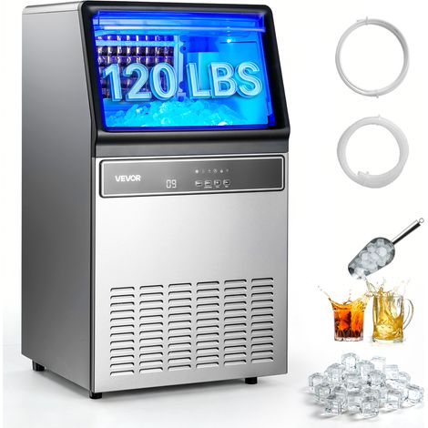 VEVOR Machine a Glacons Commerciale 54,4 kg/24 h, Appareil de Preparation de Glacons avec Capacite de Stockage de 15 kg, 45 Cubes par Cycle, avec Ecran LED et Nettoyage Automatique, Restaurant Bar
