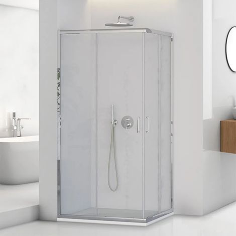 Box doccia angolare 90x90 cm doppio scorrevole vetro trasparente Tay (1/5)
