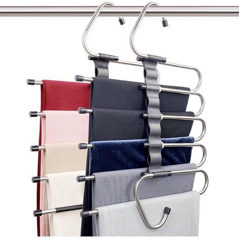Cintres magiques pour pantalons, gain de place - Lot de 2 pour placard, plusieurs niveaux, multifonctionnels, organisateur pour pantalons, foulards et autres vêtements (Lot de 2) (1/5)