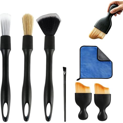 7-Piece Car Detailing Kit with 6 Car Cleaning Brushes and a 30x30 cm Cloth, Soft Interior and Exterior Brushes for Dashboard, Air Vents, Wheels, Screens, Seats (1/5)