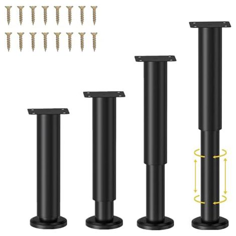 Patas de Mesa de Metal, Patas Ajustables, Patas para Muebles, Kit Incluye Destornillador y Tornillos (Negro, 25-43 cm)