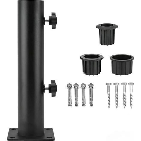 2 Piquet parasol noir universel extérieur, support robuste mât parasol et drapeau pièce rechange base parasol (1/5)
