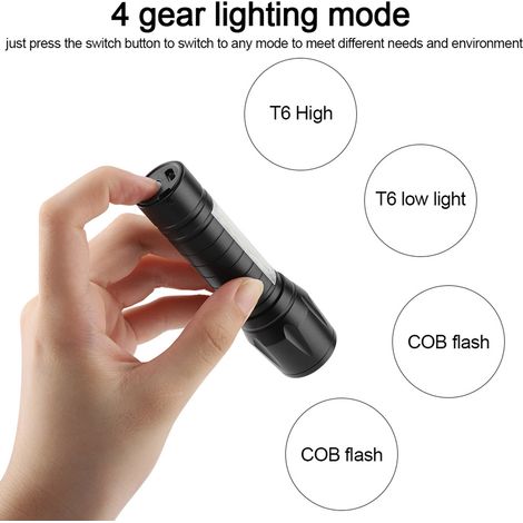 Lampe torche LED portable étanche XPE + COB avec zoom télescopique et 3 modes d'éclairage pour l'extérieur (1/5)