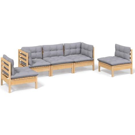 Maison Exclusive - Set Divani da Giardino 5 pz con Cuscini Grigi Massello di Pino (1/5)