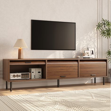 Mobile TV 180 x 40 x 55 cm con 3 ante scorrevoli in MDF e PB, noce, OKMYHOME (1/5)
