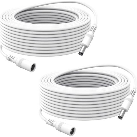 2Pcs 5m DC Cordon d’Alimentation Fiche Prise 5.5mmx2.1mm Mâle à Femelle 5V/6V/9V/12V/24V(Max 3A) Câbles D'extension pour Caméra de Sécurité,DVR,Routeurs,Bandes LED,Imprimantes(Blanc) (1/5)