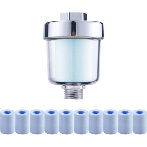 Filtre de douche avec 10 filtres bleus remplaçables,Filtre anti calcaire douche pour robinets ou douche,Filtration efficace des Impuretés dans L'eau (1/5)