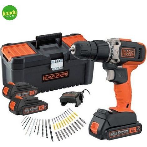 Set Trapano a percussione 18V Black+Decker + 3 batterie + valigetta + 40 accessori (1/3)