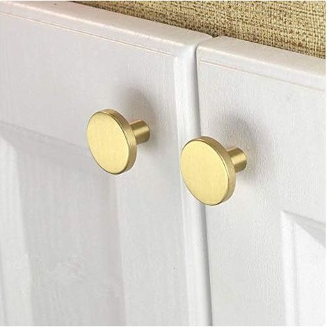 Boutons d'armoire ronds en laiton massif, bouton en laiton de poignée ronde de porte de placard avec vis pour porte d'armoire, portes d'armoire et tiroirs de commode (20mm × 28mm) (10 Pièces) (1/5)