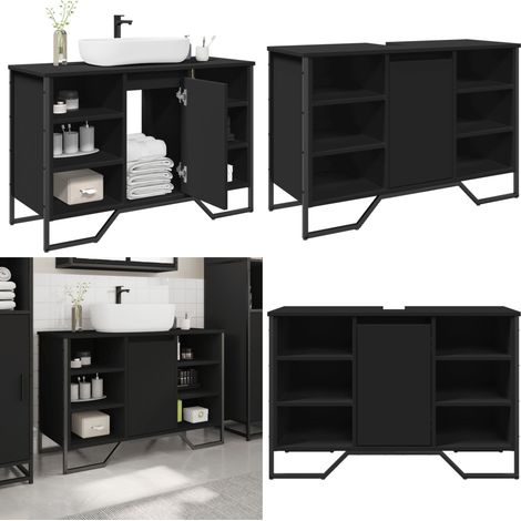 Waschbeckenunterschrank Schwarz 91x35x60 cm Holzwerkstoff - Badwandschrank - Holzwerkstoff