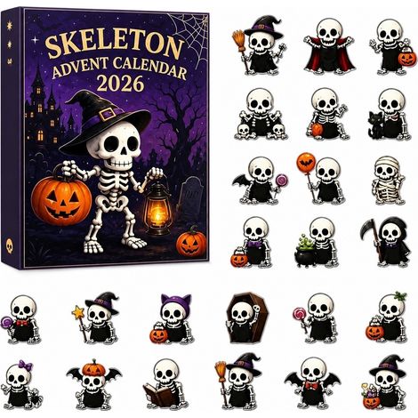 Calendrier de l'Avent Halloween fantôme, boîte surprise, PVC, crâne citrouille fantôme 3D, cadeau pour enfants et amis crâne 2D (1/3)