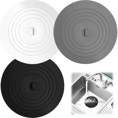 Silicone drain plug, 3 pieces, 15cm universal bathtub plug, bathroom sink plug (black/white/grey) (1/5)