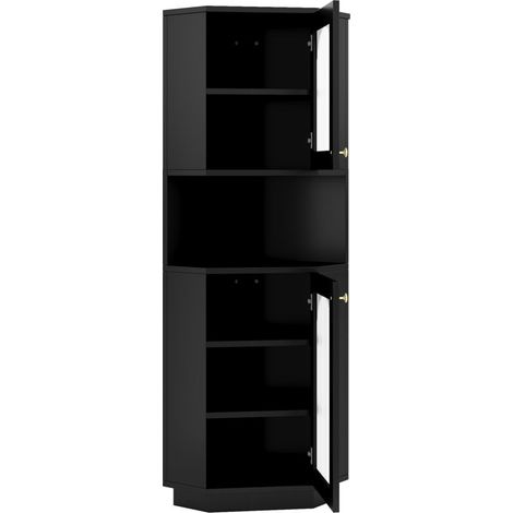 Meuble d'angle avec bande LED, 45 x 45 x 166,5 cm  Colonne de rangement  pour salon cuisine et salle de bain  Noir