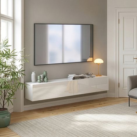 Mobile Pensile Evaton Porta TV da Parete 180 x 32 x 30 cm - Bianco Lucido [en.casa]