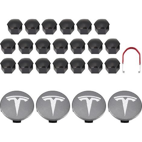 Ensemble de cache-moyeux et 20 cache-écrous pour Tesla Model 3 YSX, noir, rouge, blanc et gris, comprenant 4 cache-moyeux et 20 cache-écrous. (1/5)