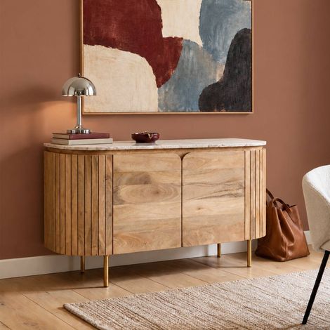 Buffet en marbre et bois de manguier 135cm Cyrène (1/5)