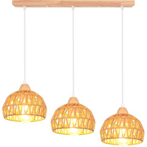 NORCKS Lámpara Colgante Retro Araña De Cuerda De Cáñamo Trenzada 3 Luces Lampara Techo Interior Moderna Para Bar Pasillo Dormitorio (1/5)