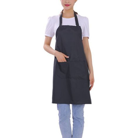 Tablier imperméable léger noir (lot de 6) avec deux poches, pour hommes et femmes, idéal pour les tâches ménagères et la cuisine.