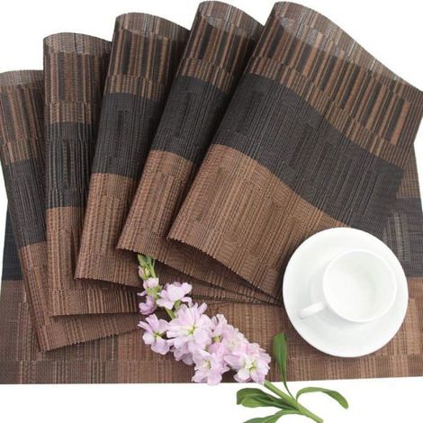 Sets de table - 6 PCS Sets de table lavables en vinyle tissé marron, résistants (1/5)