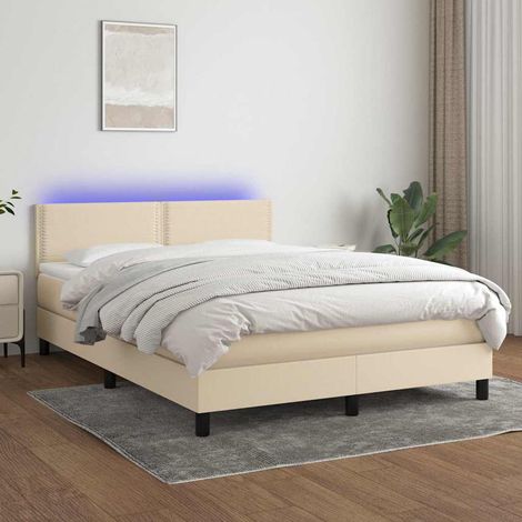 vidaXL Sommier à lattes de lit avec matelas LED Crème 140x190 cm Tissu (1/5)