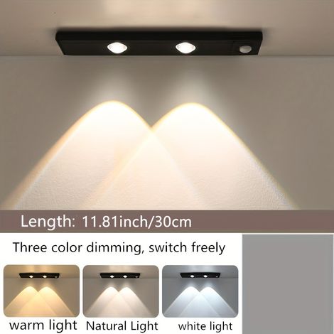 Barre lumineuse magnétique LED de 30 cm avec détecteur de mouvement, variateur 3 couleurs, pour cuisine, placard, camping-car et chambre à coucher, noir (1/5)