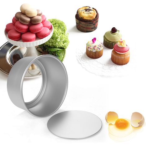 Ensemble de 5 moules à gâteaux ronds en alliage d'aluminium, pour gâteaux mousseline, puddings et cheesecakes, avec fond amovible. (1/2)