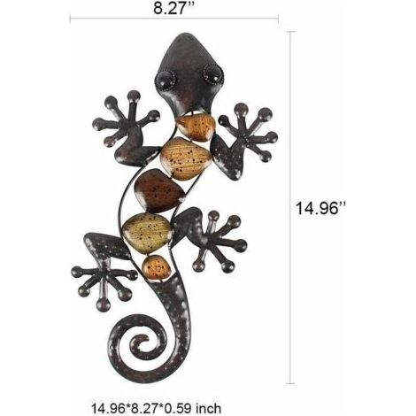 Metallene Gecko-Wanddekoration, Eidechsen-Gartendekoration für Terrasse oder Zaun, 38 cm lang (1/5)