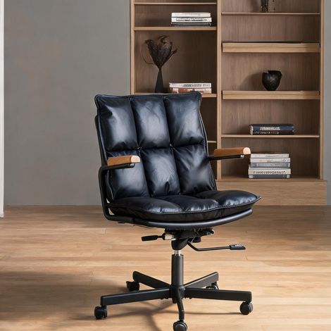 Chaise de bureau coloris noir en cuir métal 65 x 46 x 72 cm (1/5)