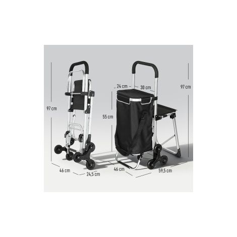 Carrello della spesa 40 L, 3 ruote, alluminio, con seduta e borsa Oxford HAVRYA (1/5)