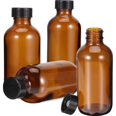 4pièces Lot de Bouteilles Verre Ambré Rondes Rechargeables Couvercle Bakélite Noir