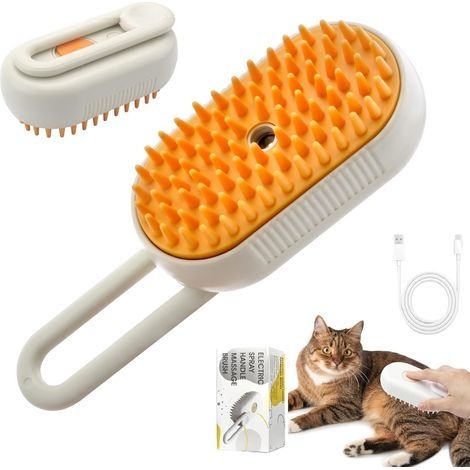 Brosse Vapeur Chat, Brosse Chat 3 En 1, Brosse à Vapeur Électrique pour Chiens et Chats Brosse à Poils De Chat à,Pour Démêler Les Noeuds Et Les Poils Lâches Des Animaux (Orange) (1/5)