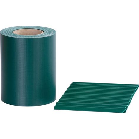 Zaunblende Strend Pro EUROSTANDARD, 190 mm, L-35 m, schattenspendend, grün, abdeckend, für Zaunpaneele, mit 20 Clips, 450 g/m2, PVC, RAL6005