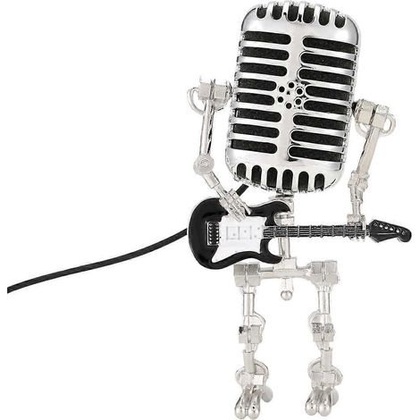 Lampe de table robot microphone style rétro, veilleuse guitare, lampe de bureau robot microphone vintage noire (1/5)