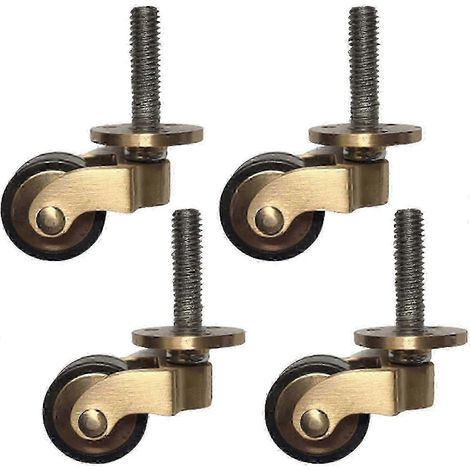 Lot de 4 roulettes universelles en laiton massif doré pour meubles, roues pivotantes en caoutchouc style vintage, capacité de charge de 150 kg, tige filetée, édition 1107 (1/5)