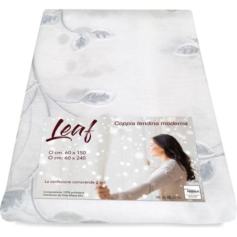COPPIA tendina VETRO LEAF ricamata GRIGIO COPPIA (2 TELI) CM. 60X240