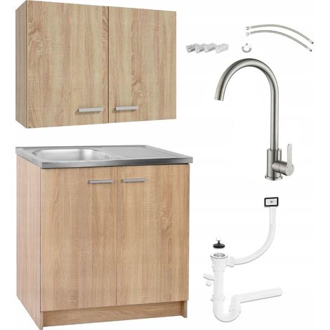 Ensemble Cuisine - Meuble debout 80 cm - Chêne sonoma - Évier inclus - Design moderne et fonctionnel