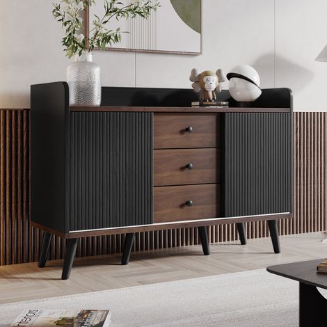 Sideboard mit drei Schubladen, exquisite Maserung. Sideboard für Schlafzimmer und Wohnzimmer, Moderne Holzfarbe-Sideboard mit Stauraumregalen. H80/L117,5/T40 cm (1/5)