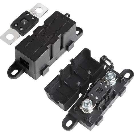 Set mit 2 Mega-Sicherungshaltern inklusive 2 Mega-Sicherungen (100 A), M8-Schraub-Mega-Sicherungshalter für Auto, Boot, Motorrad, Wohnwagen, LKW