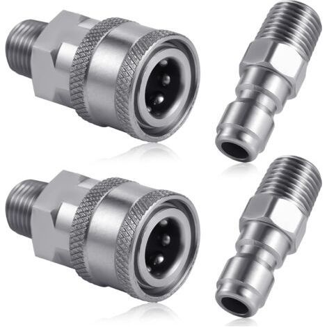 ALLIANDIS4 Pièces Coupleur de Nettoyeur Haute Pression, NPT 1/4 Pouce Connecteur Rapide en Acier Inoxydable Mâle Femelle (Filetage Externe) (1/5)