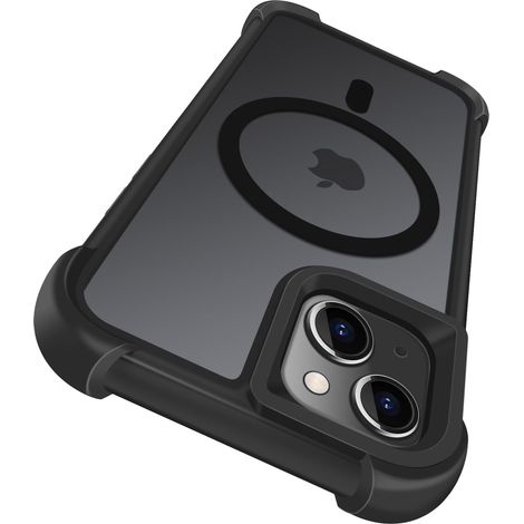 Coque Magnétique pour iPhone 13 / iPhone 14 6.1 Pouces, Compatible avec MagSafe, Protection Militaire Antichoc avec 4 Coins Renforcés, Étui Housse Dos Mat Translucide Anti-Empreintes, Noir (1/5)