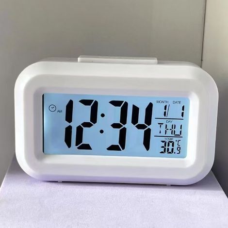 Horloge électronique blanche avec lumière nocturne Dimension de l'horloge électronique de tête de lit simple: 9x5.5cm