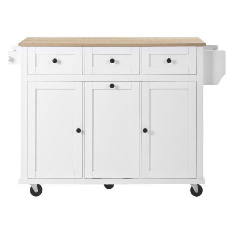 Îlot de cuisine sur roulettes, avec espace repas extensible, compartiment pour poubelle et tiroirs – Îlot de cuisine mobile, idéal pour la cuisine et la salle à manger (Blanc)