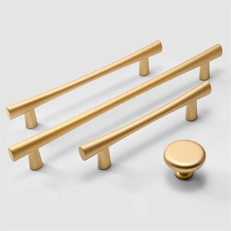 Poignée de meuble dorée, porte cuisine brossée, bouton noir (1/5)