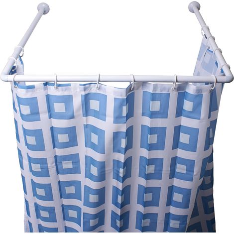 Barre Tringle pour Rideau de Douche d'angle à Fixer en Alu, Support Plafond & Anneaux Rideaux Inclus, Adapté à Tous Les Rideaux, Montage Mural, 80x80x80cm Blanc (1/5)