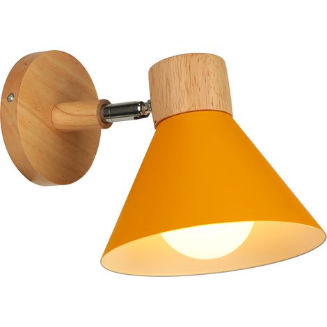 Applique Murale Intérieur Lampe de Mur Industrielle Vintage en Bois Métal Abat-jour Lampe de Chevet E27 pour Chambre Escalier Couloir Orange (1/5)