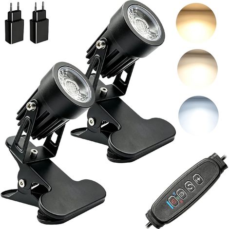 Spot LED à Pince, USB Lampe Clip Spot 5W COB avec Câble de 1,8 m, Variateur à 3 Couleurs, Fonction Minuterie, LED Spot à Pince, Clip-on Spotlight pour Intérieur et Extérieur, Cour, Pelouse (1/5)