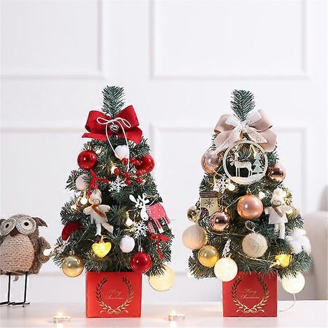 Décorations de sapin de Noël de table EVAGO 45 cm à monter soi-même, kit de mini sapin de Noël à poser, guirlande lumineuse incluse. (1/5)