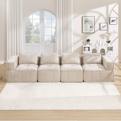 4-Sitzer modulares Sofa, 344 x 93 x 67 cm, ohne Montage, beige, HAVRYA (1/5)